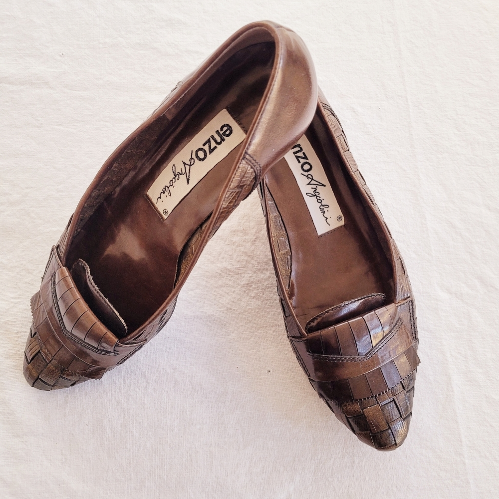 Enzo Angiolini Women's Brown Leather Loafers Sz 7.5M Made in Brazil Low Heel